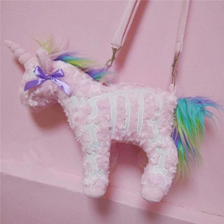 Sac à Main Gothique Peluche Licorne 40cm Couleur Rose