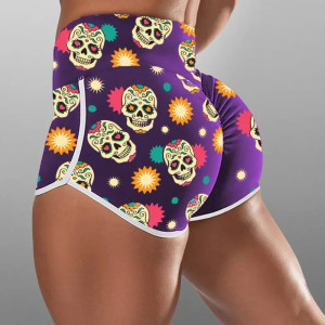 Short Yoga Gym Crânes Skull Fiesta de los Muertos pour femme couleur Violet