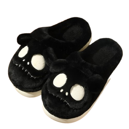 Pantouffles Tête de Mort Gothique Motif Tête de Mosntre Gentil couleur noir