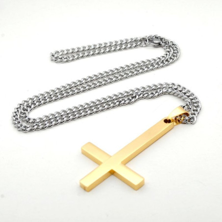 Croix anti christ en acier inoxydable avec collier metal