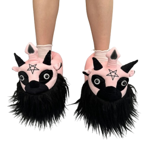 Détails des Pantouffles Gothique Baphomet en peluche - noir ou rose !