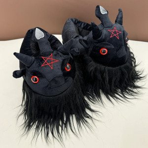 Pantouffles Gothique Baphomet en peluche couleur noir