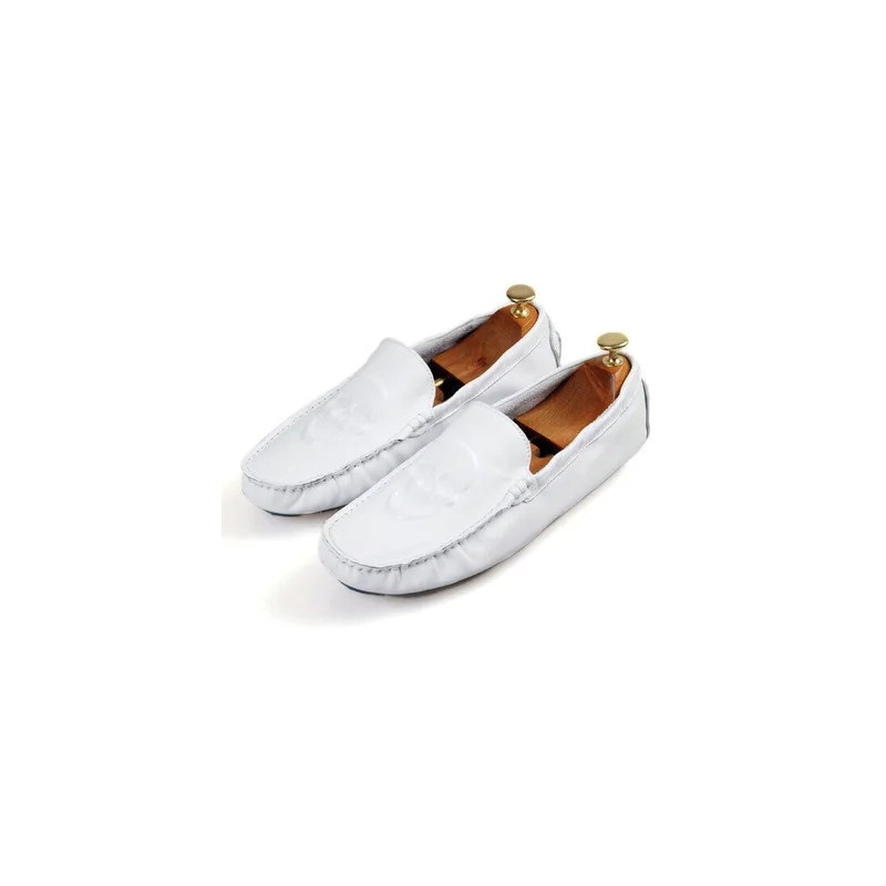 Mocassins Tête de Mort pour hommes  en cuir véritable blanc