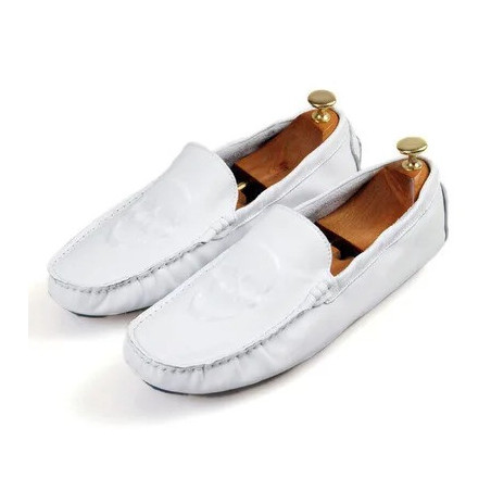 Mocassins Tête de Mort pour hommes  en cuir véritable blanc