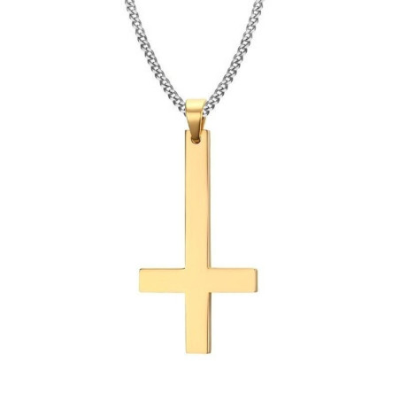 Croix anti christ en acier inoxydable avec collier metal or