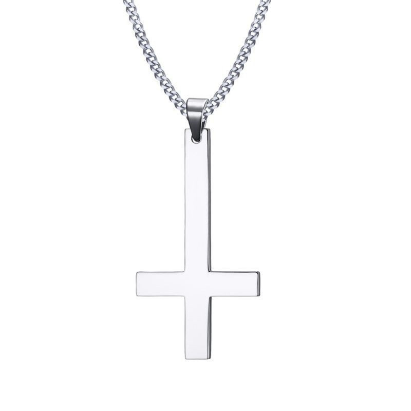 Croix anti christ en acier inoxydable avec collier metal argent