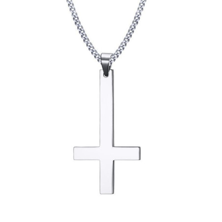 Croix anti christ en acier inoxydable avec collier metal argent