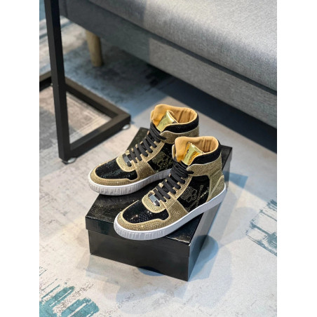 Sneakers Tête de Mort motf Skull Pirates Homme couleur or et noir