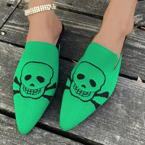 Sandales Tête de Mort mofit Skull Mules à talons bas pour femmes couleur vert