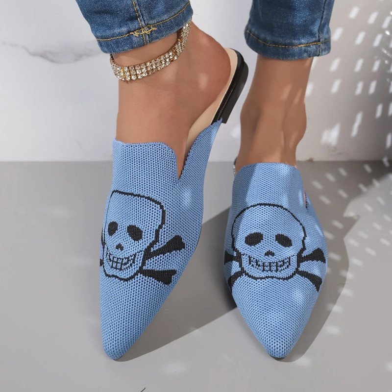 Sandales Tête de Mort mofit Skull Mules à talons bas pour femmes couleur bleu