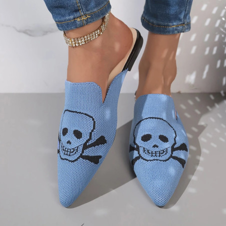 Sandales Tête de Mort mofit Skull Mules à talons bas pour femmes couleur bleu