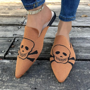 Sandales Tête de Mort mofit Skull Mules à talons bas pour femmes couleur beige
