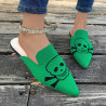 magnifique Sandales Tête de Mort mofit Skull Mules à talons bas pour femmes couleur vert