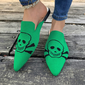 détails des Sandales Tête de Mort mofit Skull Mules à talons bas pour femmes couleur vert