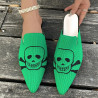 vue face des Sandales Tête de Mort mofit Skull Mules à talons bas pour femmes couleur vert