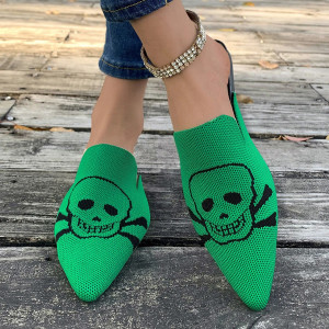 détails compelts des Sandales Tête de Mort mofit Skull Mules à talons bas pour femmes couleur vert