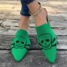 détails compelts des Sandales Tête de Mort mofit Skull Mules à talons bas pour femmes couleur vert