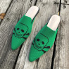 magnifiques Sandales Tête de Mort mofit Skull Mules à talons bas pour femmes couleur vert