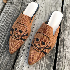 détails complets des Sandales Tête de Mort mofit Skull Mules à talons bas pour femmes couleur beige