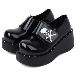 Magnifiques Chaussures Gothiques à Plateforme pour Femme motif Tête de Mort Skull Pirate