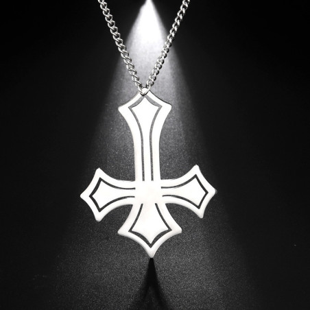 Collier gothique anti christ en acier inoxydable pour homme couleur argent