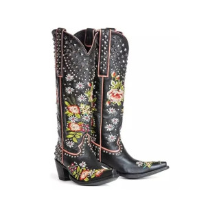 antiags Fleuris Rock N Roll pour Femme | Bottes Brodées et Cloutées