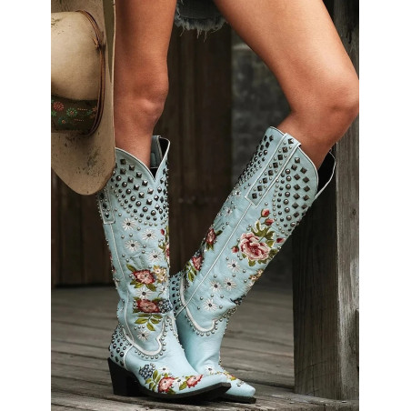 Santiags à motifs Fleuris Rock N Roll pour femme couleur bleu