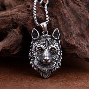 Collier Viking tête de loup en acier inoxydable