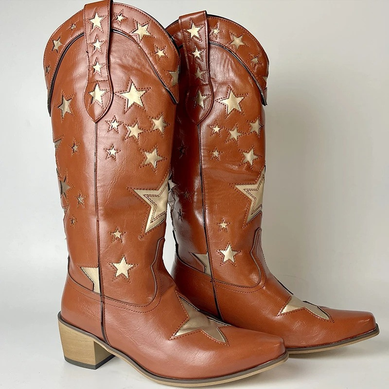 Santiags à motifs étoiles Rock N Roll Star pour femme couleur Marron