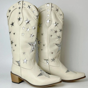 Santiags à motifs étoiles Rock N Roll Star pour femme couleur beige