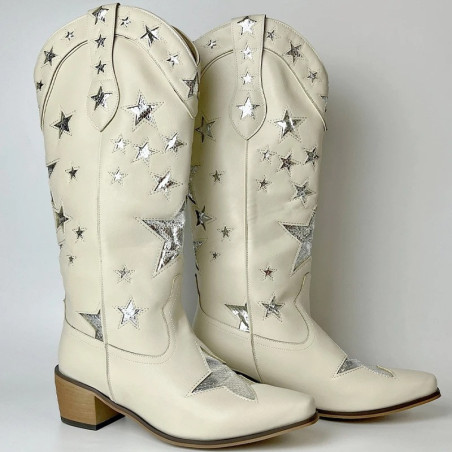 Santiags à motifs étoiles Rock N Roll Star pour femme couleur beige