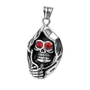 Collier Tête de Mort Rubis Maudits couleur argent