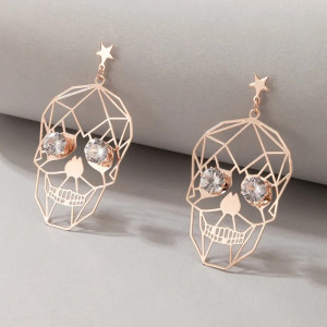 Boucles d'Oreilles Tête de Mort Diamants couleur or rose