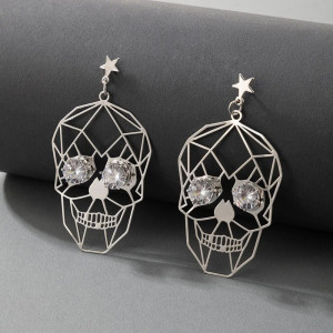 Boucles d'Oreilles Tête de Mort Diamants couleur argent