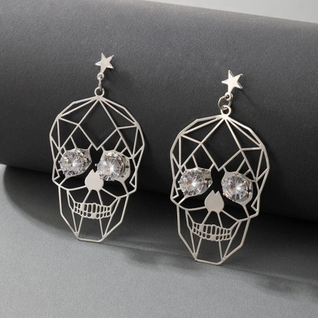 Boucles d'Oreilles Tête de Mort Diamants couleur argent