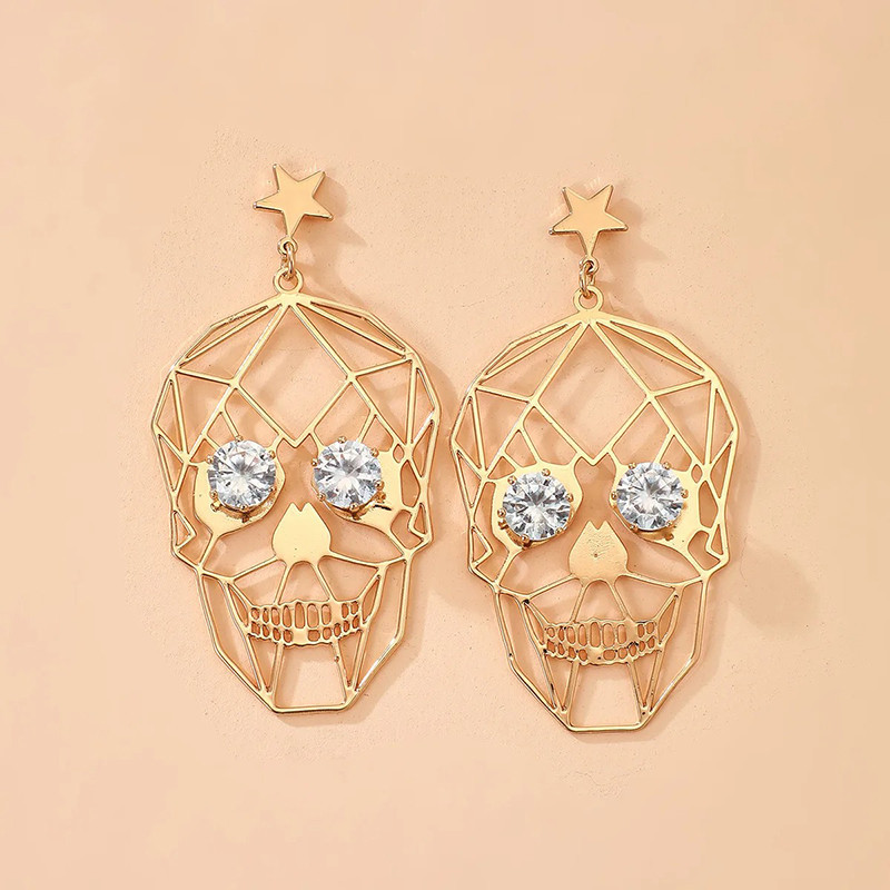 Or - Boucles d'Oreilles Tête de Mort Diamants