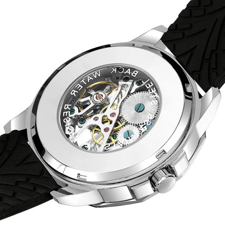 vue arrière de la Montre Tête de mort rétro classique en acier inoxydable