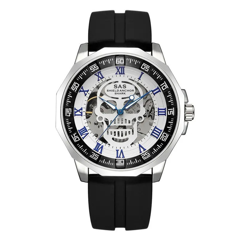 Montre Tête de mort rétro classique en acier inoxydable modèle 4