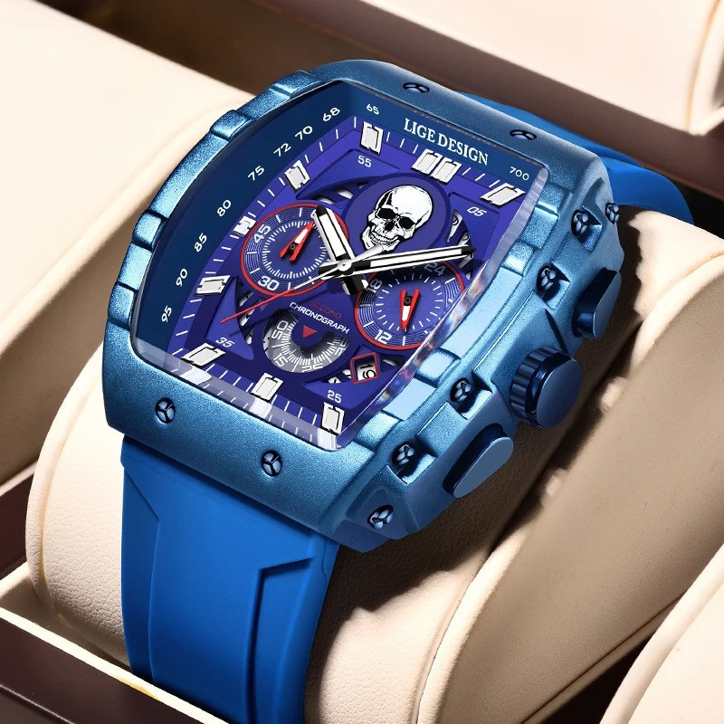 Montre Tête de Mort Crâne Souriant couleur bleu