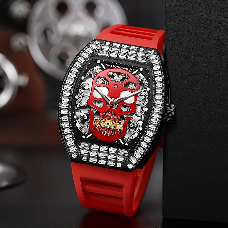 Model 2 Montre à Quartz Tête de Mort Strass pour hommes