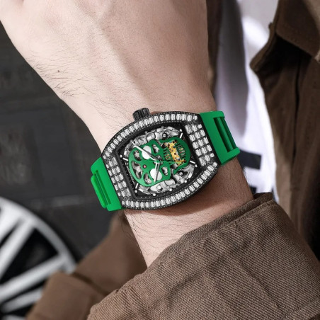 Model 3 Montre à Quartz Tête de Mort Strass pour hommes