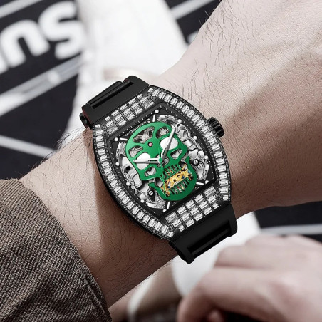 Model 4 Montre à Quartz Tête de Mort Strass pour hommes