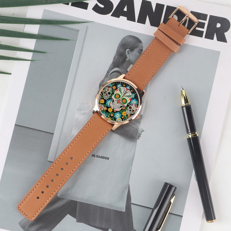 Montre Tête de Mort Crane Mexicain Fleuri Modèle 1