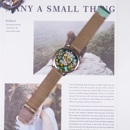 Montre Tête de Mort Crane Mexicain Fleuri Modèle 2