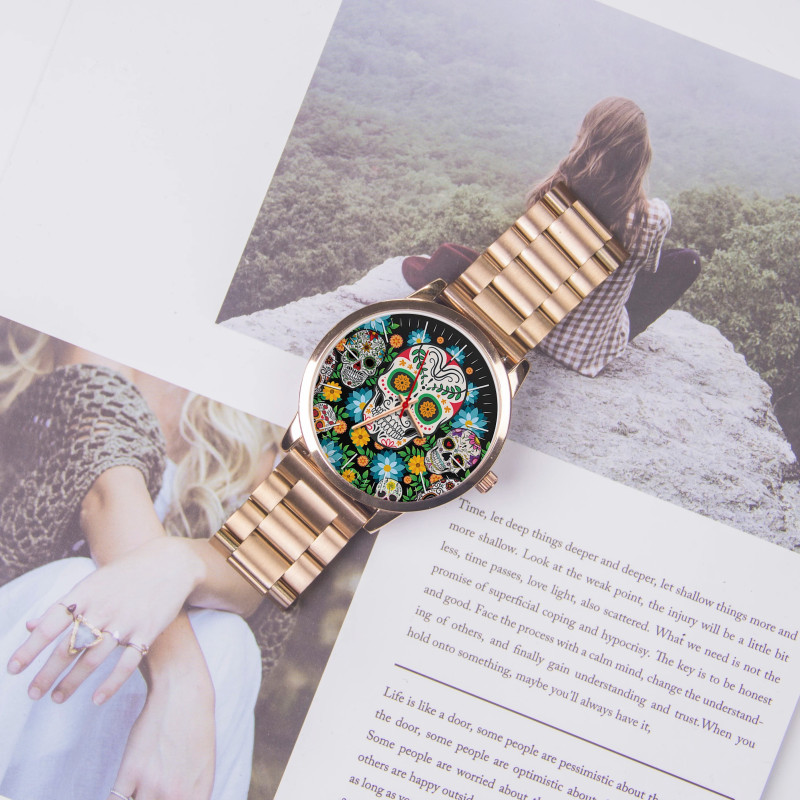 Montre Tête de Mort Crane Mexicain Fleuri Modèle 5