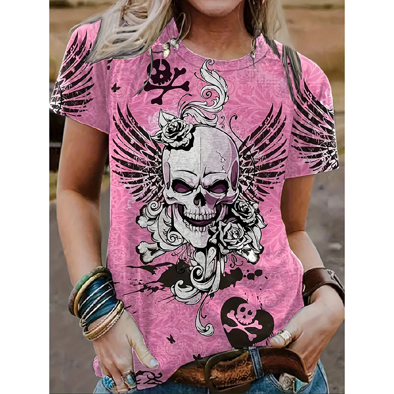 T Shirt Tête de Mort Rock pour femme