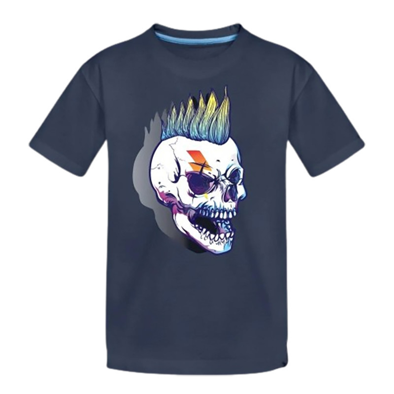 Blue marine Tshirt Motard tête de mort imprimé Lucky 13