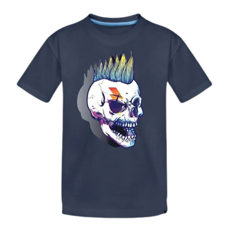Blue marine Tshirt Motard tête de mort imprimé Lucky 13