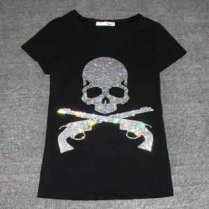 T-shirt Crâne Scintillant avec Pistolets de Pirate