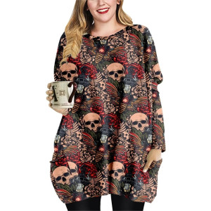 T-shirt tête de mort manches longues pour femme couleur rouge